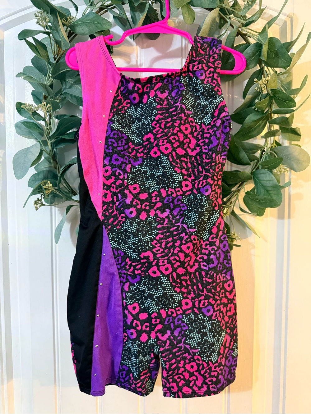 💫4/$25 • Moret Active Girl Pink and Purple Animal-Print Gymnastics Romper